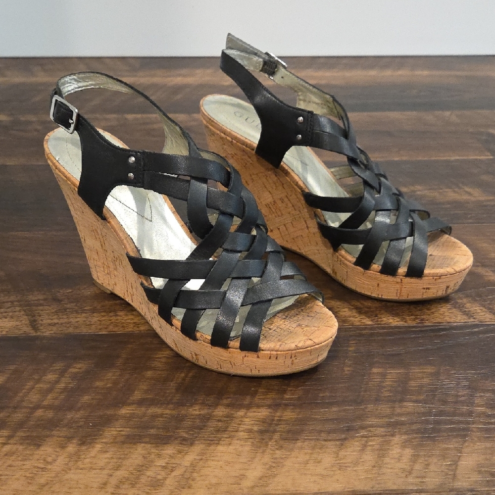 GUESS Black Wedge Sandals